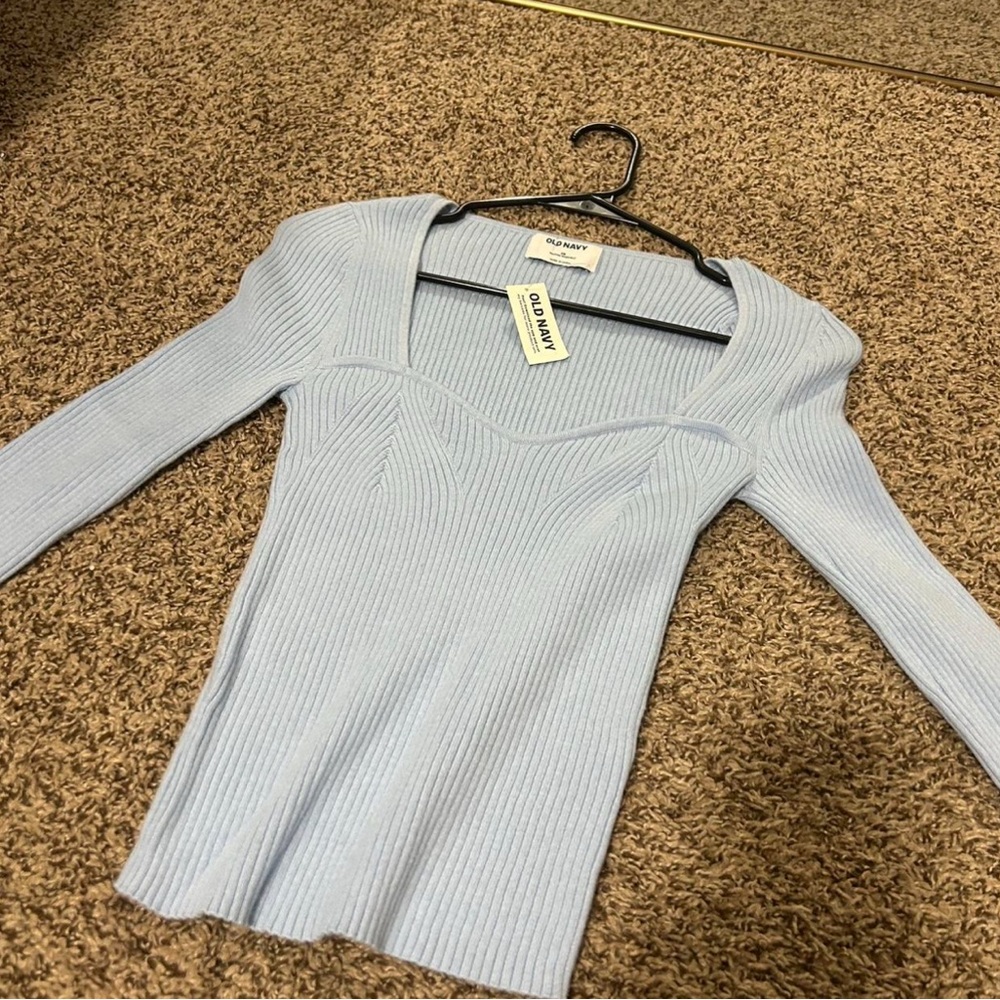 Old Navy Light Blue Ribbed Long Sleeve Top